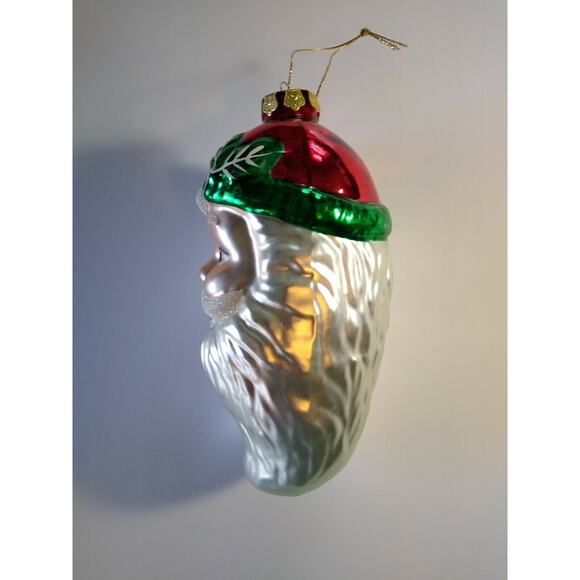 Huge Santa Claus Head Christmas Tree Ornament 8" Glitter Glass Moustache Holiday - Picture 4 of 8